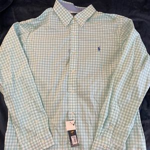 Mint Plaid Polo Button Up NWT